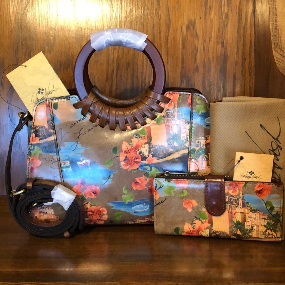 NWT-Patricia Nash-SET-French Riviera-Lyon Satchel/Crossbody & Nazari Wallet-$338